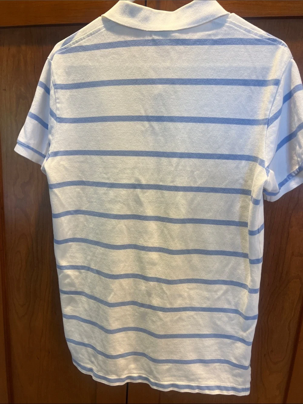 Polo by Ralph Lauren White Polo with Light Blue Stripes and Orange Logo